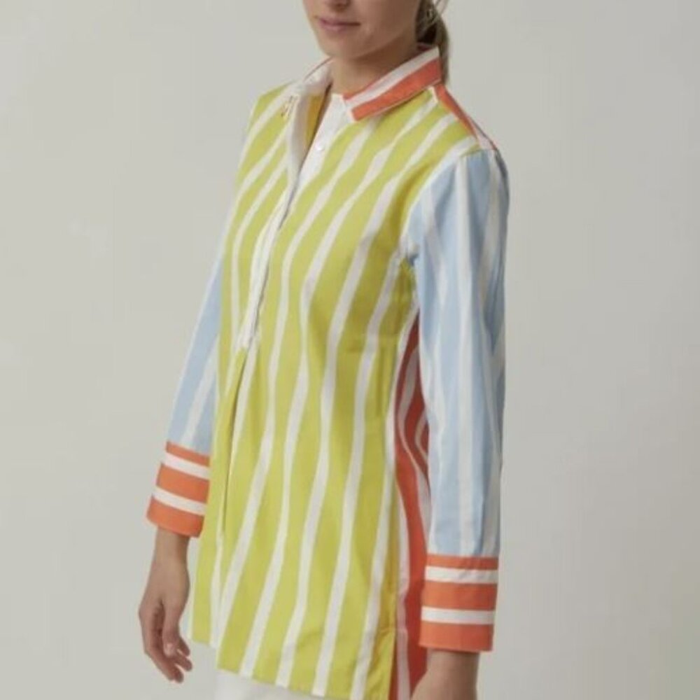 Sara Roka Striped Nattie Button Up Tunic Top Size M - Picture 2 of 8